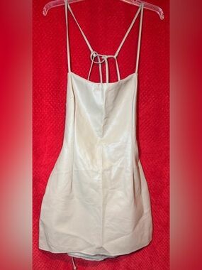Cream Faux Leather Bobbles & Lace Cami Mini Dress with Knot Back